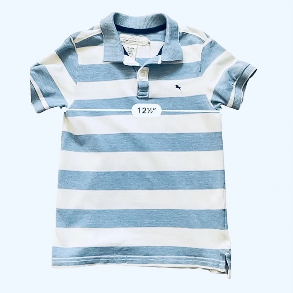 H & M L.O.G.G. polo shirt boy 6-8 years white/blue striped collar buttons cotton